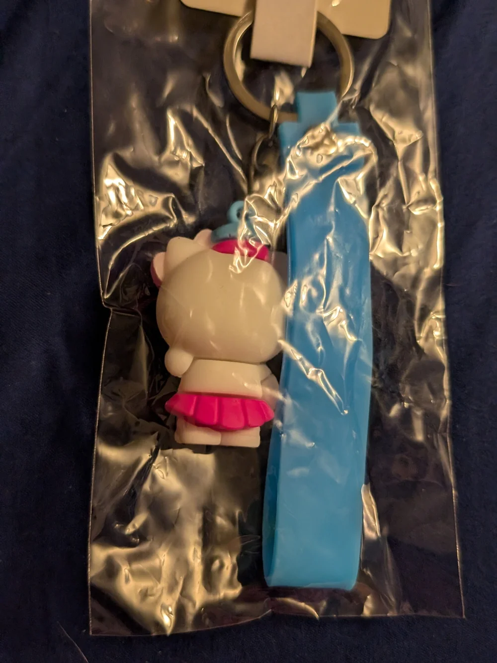Hello Kitty Style Pink & White Keychain with Blue Strap - Kids Accessories